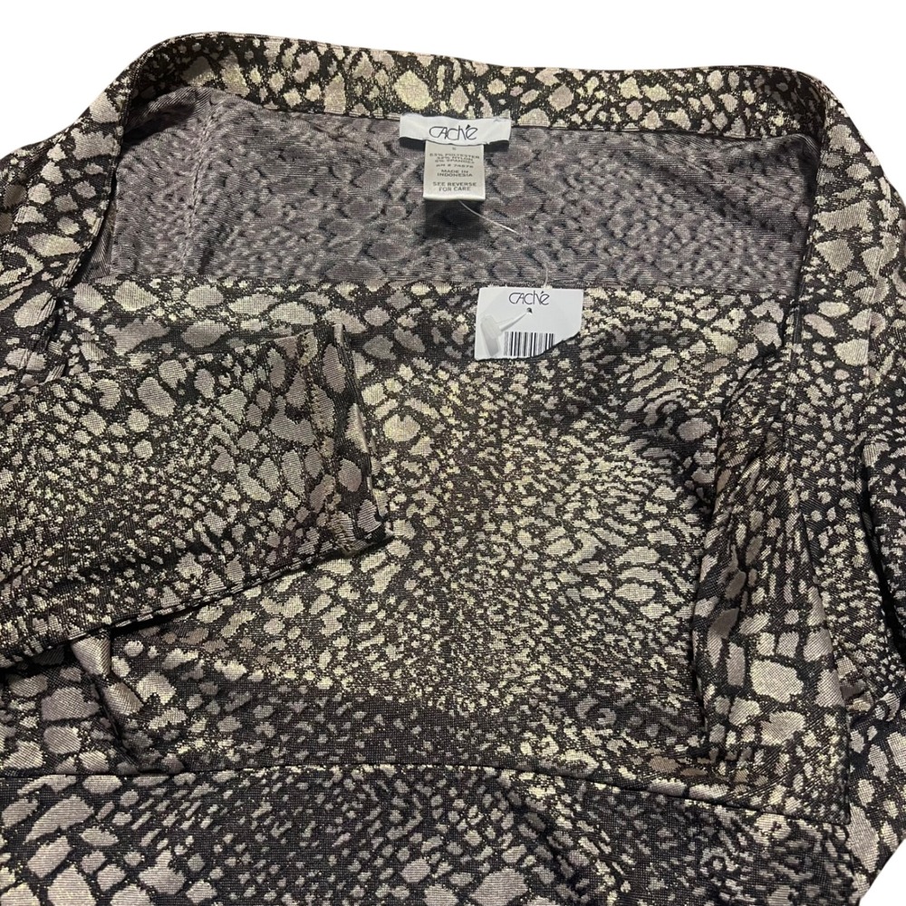 Cache Snakeskin Long Sleeve Top Square Neck Metallic Women's Size S Y2k